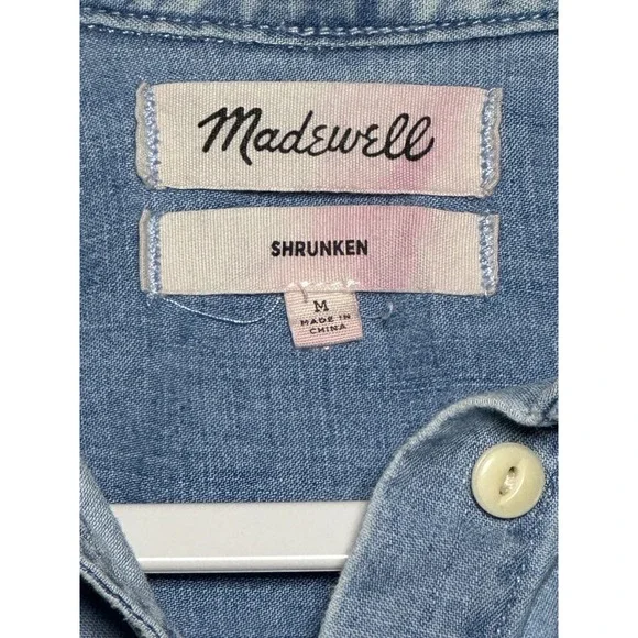 FLAW Madewell Shrunken Denim Shirt Light Wash Button Up Long Sleeve Top Women M - Picture 7 of 9